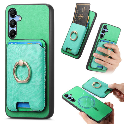 Samsung Galaxy A16 5G Retro Cross Leather Ring Vertical Insert Card Bag MagSafe Phone Case - Green
